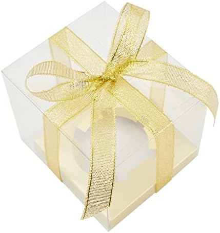 24 pakovanja prozirnih pojedinačnih kutija za kolače za svadbene potrepštine, zlatnu satensku traku i umetke