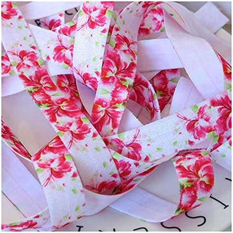 5 jardi 5/8 16mm Flower Print Fold Over Elastic Floral Ribbon for DIY Apparel Sewing Accessories Headwear gumica Party Gift Wrapping