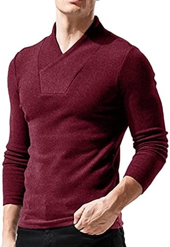 XZHDD izrubljenik pulover za muške, 2021 elastični pamuk tanak-fit solid V izrez kompresion osnovni vrhovi topline donje košulje