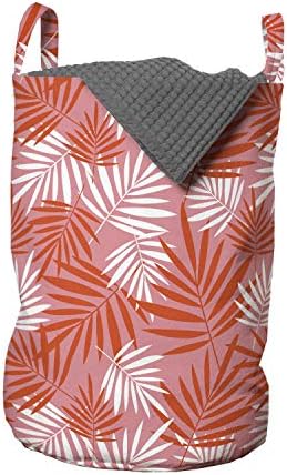 Ambesonne egzotična torba za veš, živopisni listovi Palmi dugi Tropski Botanički predmeti havajske vibracije, korpa za korpe sa ručkama zatvaranje Vezica za pranje veša, 13 x 19, pastelno ružičasti Vermilion