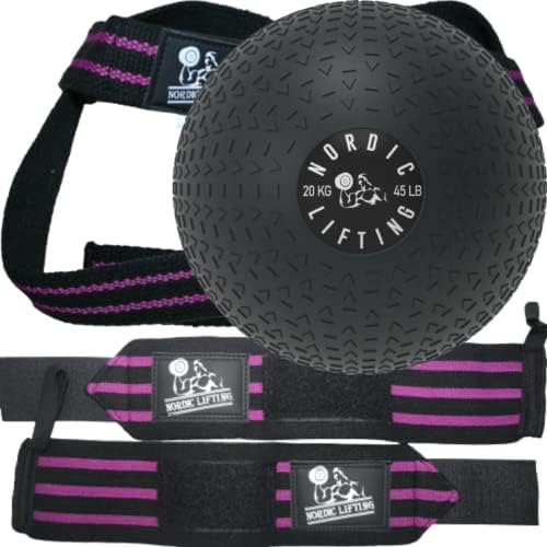 Omoti za zapešće i trake za podizanje Bundle-Purple Bundle sa Slam loptom 10lb