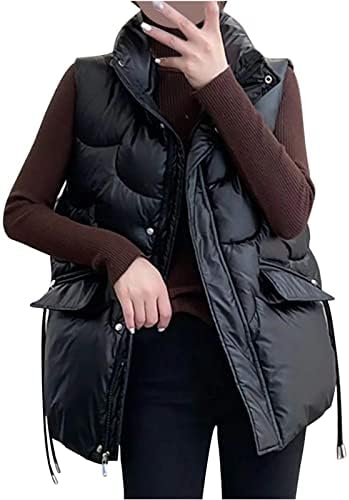 Yuzhih toplo ženski džepni prsluk jakna zimska bez rukava isključila ovratnik sa zatvaračem sa zatvaračem sa čvrstim odjećom retro