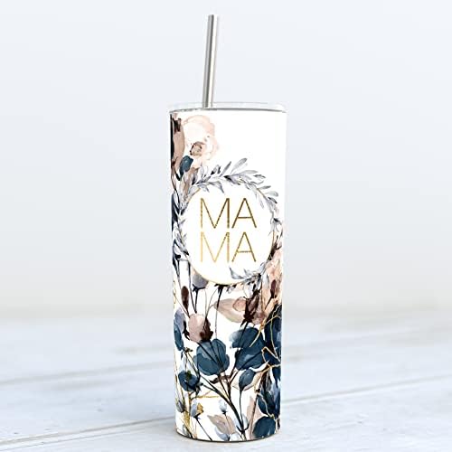 YouNique Designs Floral Mama čaša za kafu sa slamkom i poklopcem, 20 Oz, izolovana mršava čaša od nerđajućeg čelika za žene, čaša