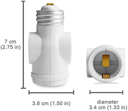 oviitech 2 utičnica za utikač Adapter, električni adapter za utičnicu za sijalicu, držač lampe, dvostruko Polariziran E26 ETL, bijeli