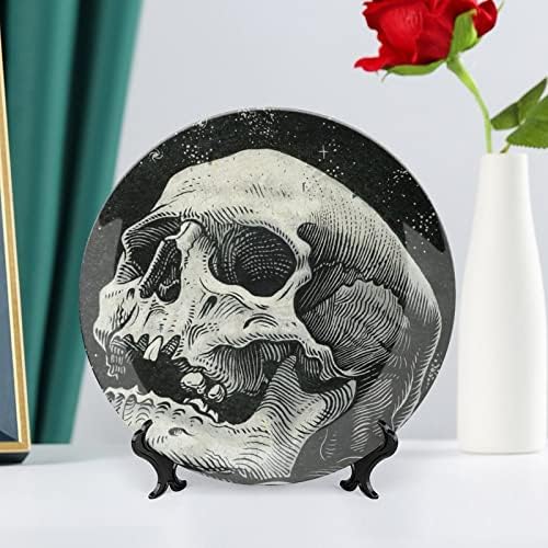 Smrtna lubanja smiješna kost Kina Dekorativna ploča okrugla keramičke ploče zanat sa zaslonom za uredski zid ukras
