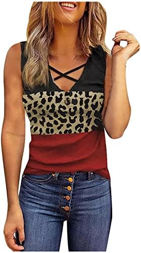 Ženske casual ljetne bluze Leopard Patchwork tanke Criss prednje majice sa majicama bez rukava