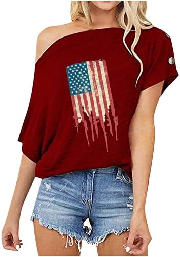 Žene s ramena T majica zabrinuta beluza američke zastave 4. jula Patriotske košulje kauzalne kratke rukave