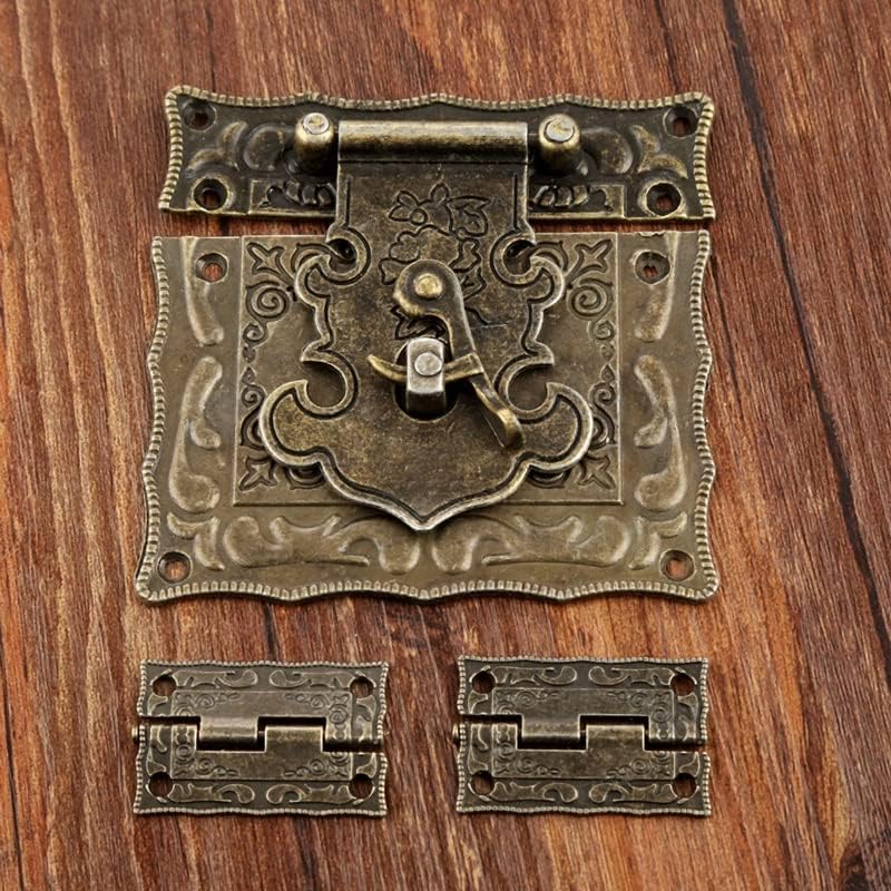 LDCHNH 2pcs Antique Bronze ormar šarke Vintage namještaj hardver Set + kutija HASP Latch Toggle kopča za nakit Drvena kutija