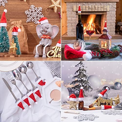 120 kom Mini Santa kape-Božić Lollipop šešir za zanate-Mini Santa Claus šešir za Božić držači srebrnog posuđa stol za večeru dekoracije