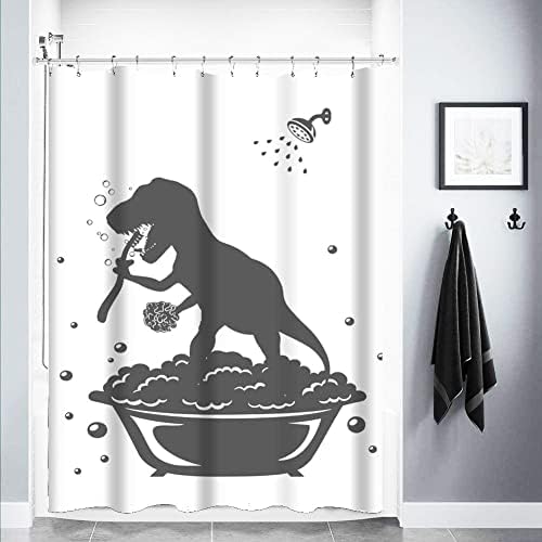 MERDEF Funny Cartoon Dinosaurus tuš zavjesa crno-bijela vodootporna tkanina, slatki Dinosaurus kupatilo za kupanje dekor, 72x72Inches