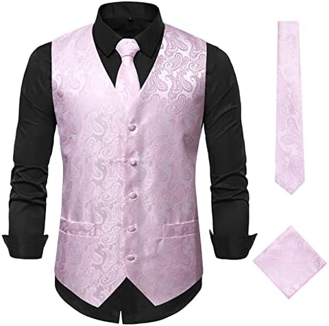 MENS 3 komada prsluka od konese s jednim grudima vez kravate Kerchief outfit postavlja gospodene formalne giletse odijelo