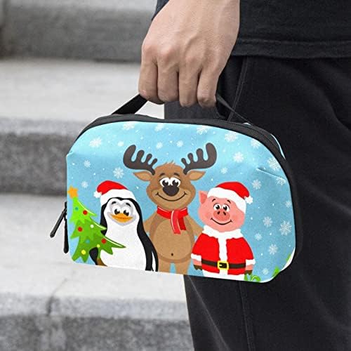 Travel Makeup Bag Vodootporna kozmetička torba torba za torba za žene i djevojke, Božićni pingvin Elk Santa Claus