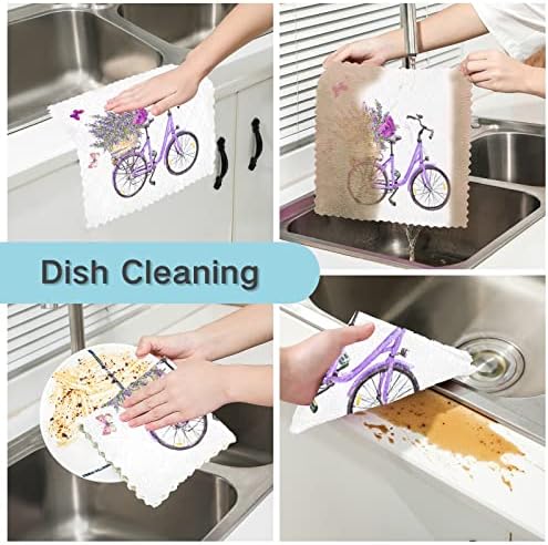 ALAZA ručnici za suđe kuhinjske krpe za čišćenje ljubičaste bicikle cvijet lavande leptiriće krpe za suđe Super upijajuće kuhinjske