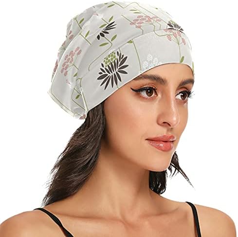 Kapa s lubanjem za spavanje Radni šešir Bonnet Beanies za žene Jednostavno cvjetno cvijeće Siva spavanja kapu za kosu Noćna kapa za