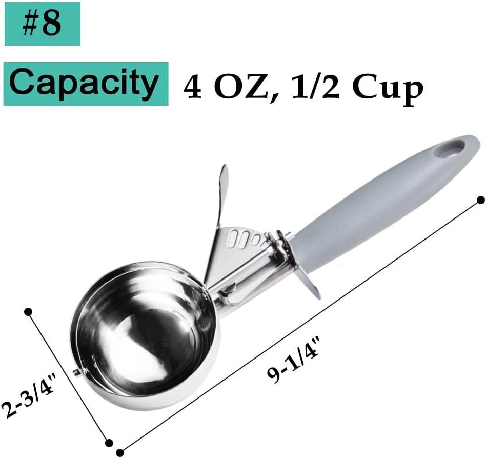 JUNADAEL J porcija, 4 oz Scooper, 8 Disher Scoop, 8 Tbsp Cupcake Scoop, siva ručka, za kontrolu porcija, testo za kolačiće, testo