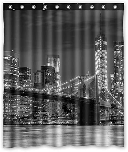 FMSHPON NYC Brooklyn Bridge New York Cityscape Manhattan Skyline Night Vodootporna tkanina kupaonica za tuš za tuširanje 60x72 inča