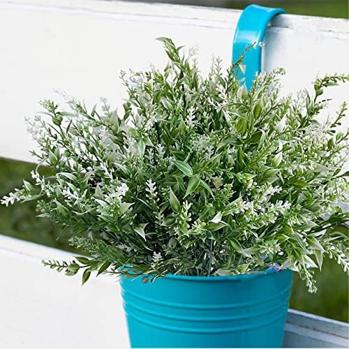 OrindNely10 Bundles Umjetni cvjetovi lavande - UV otporni plastični grmlje za unutarnje / vanjsko viseće saksije i prozore (bijeli)