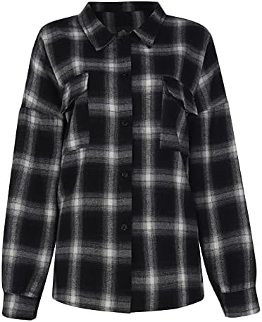 Krzneni kaputi za žene, proljetne retro jakne s dugim rukavima za žene izbacuju tuniku Plaid Vneck Loose Fit Jacket