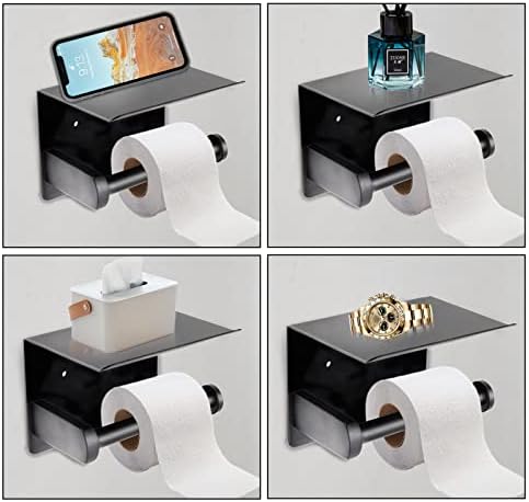 Samoljepljivi toaletni papir sa policama za telefon Lvyouif mat od nehrđajućeg čelika mat crna zida montirana toaletni nosač papira