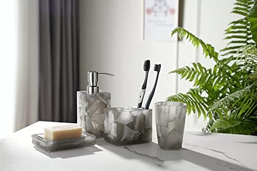 Aimne Countricloric set - 4 kom siva mermerna kupaonica - uključuje dozator sapuna, nosač četkica za zube, tumetre i sapun-kućni poklon - kupaonica vanity countertop organizator