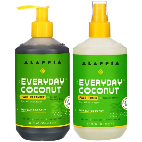 Alaffia set nominalne vrijednosti - kokos & neem za pranje lica, kokosova voda & amp; neem tonik za lice, čisto kokos 12 Fl oz