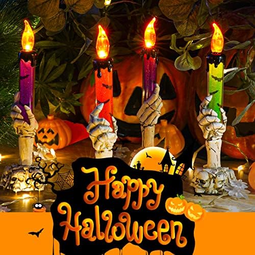 Tonulax Halloween Dekoracija, 4 paketa Noć vještica, LED svjetiljke za baterije, Horror sablasne svijeće za koru za Halloween, unutarnji