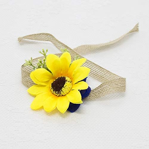 Ansuma Artificial Rose Yellow Suncokret Bridal Buket rustikalni svileni buket, vjenčanje holding cvijet za mladenku djeveruše žuto