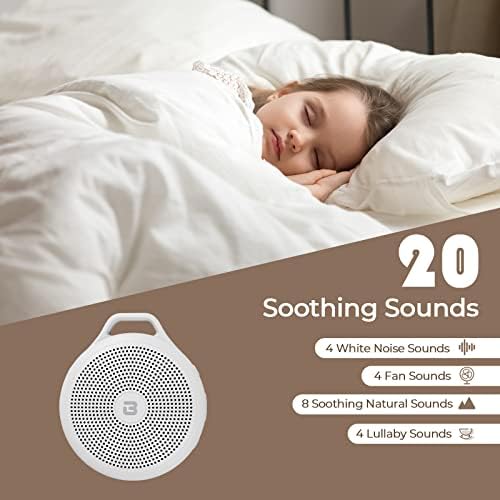 Prijenosni White Noise Sound Machine za bebe, 20 umirujući prirodni zvuk sa noćnim svjetlom, Mašina za poništavanje buke za meditaciju,