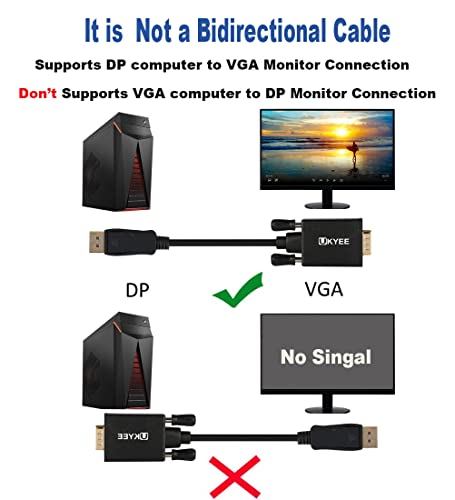 UkEeeee DisplayPort do VGA kabela 6FT 2-pack, port za prikaz do VGA adaptera 6 stopa za projektor monitora računara i više pozlaćenih
