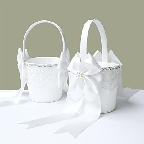 ATAILOVE 2 kom svadbena korpa za cvijeće i prsten jastuk Set, Royal Premium serija set korpi za cvijeće-Ivory