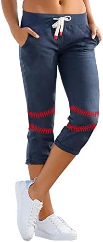 Etkia pamučna jogging pantalone za žene Ženske bejzbol uzorak Ispis Duksevi Elastične strugove povremene pantalone