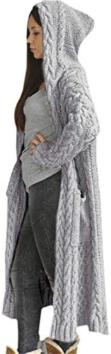 Kaput kardigan labav čvrsti ženski džemper s kapuljačom čvrstog zimski džep pleteni dugi ženski kaput dug ženski džemper