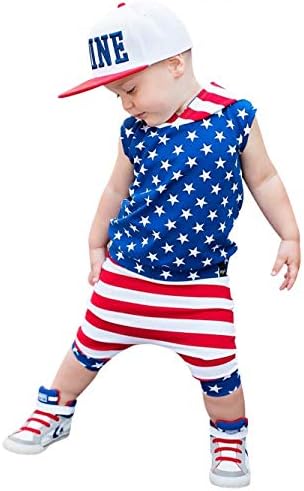 LOTUCY Toddler baby Boy 4. jula Outfits Star Tops bluza prugaste pantalone 2kom Četvrti jul ljetna odjeća plava