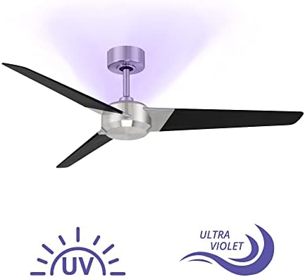 Moderni oblici Ultra unutarnji i vanjski Pametni Stropni ventilator sa 3 oštrice 54in brušeni nikl mat crni UV-C led up-Light komplet