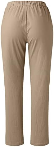 Usuming ženske ležerne hlače Pamučne posteljine pantalone Visoke hlače za gležnjeve nasekle hlače hlače sa džepom