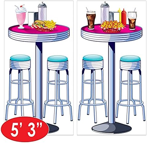 50s Party Dekoracije sa Soda Shop dekoracije uključujući Diner stolovima & stolice, znakovi, klasični Jukebox, & govornica - savršen