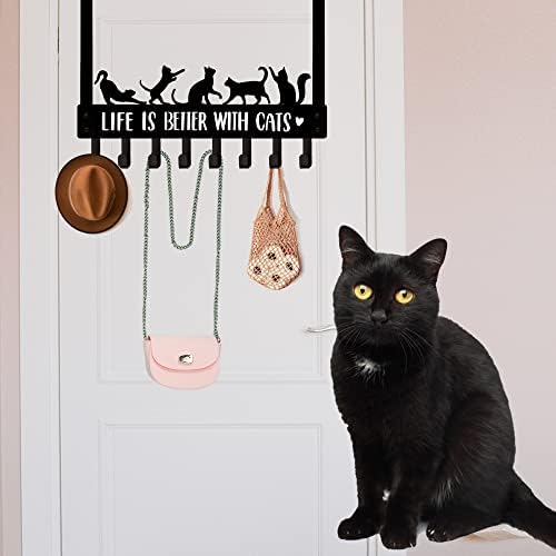 Preko vrata za kuke za vrata, nosač vrata, crne mačke za ljubitelje mačaka, 8 kuka ukrasni ručnik kaput Organizator, kuka za vrata,