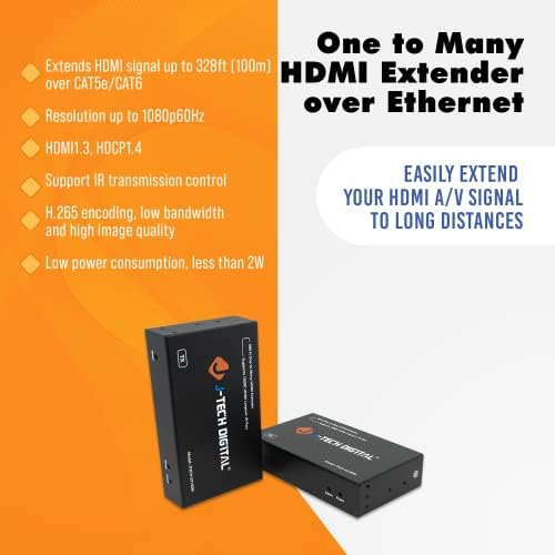 HDMI Extender 1080p 60Hz preko pojedinačnog CAT5E / 6 do 328ft | Jedan do mnogih postavljanja preko LAN-a, IR Pass, H.265 kodiranje,