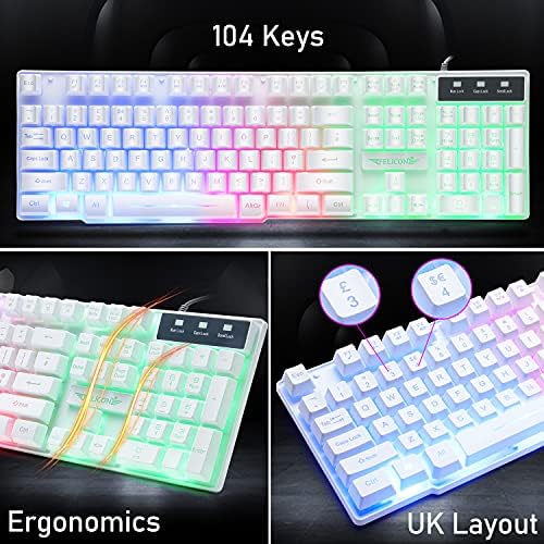 Kombinacija žičanih tastatura za igre i slušalica za miš, žičana Tastatura sa LED pozadinskim osvetljenjem duge, slušalice preko ušiju