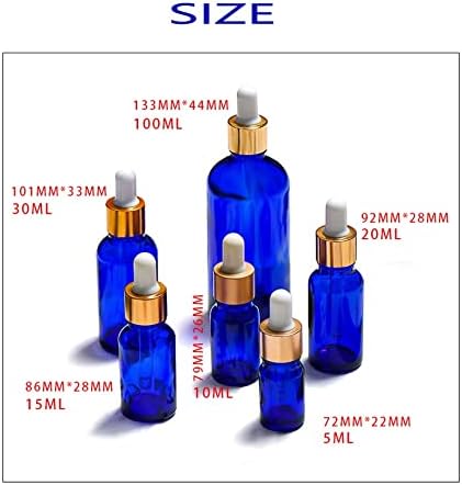 YASEZ 10kom Zlatna kapa plava Staklena bočica Kapaljka pipeta aromaterapijski tečni Serum / Essence Basic