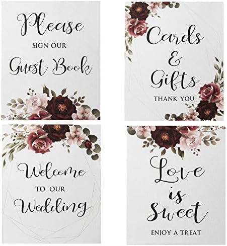 MAGJUCHE Floral Wedding Signs, 4 Wedding Day Cards Set kartice i pokloni, Dobrodošli na naše vjenčanje, Molimo vas da potpišete našu