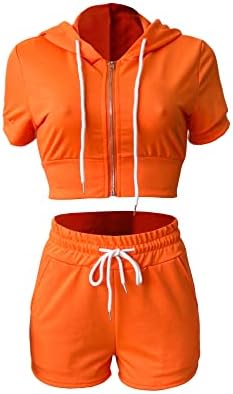 Odjeća za vježbanje za žene 2 komada kratkih rukava sa zatvaračem Sportski usjevi Vrhovi kratkih hlača visokog struka Joga setovi