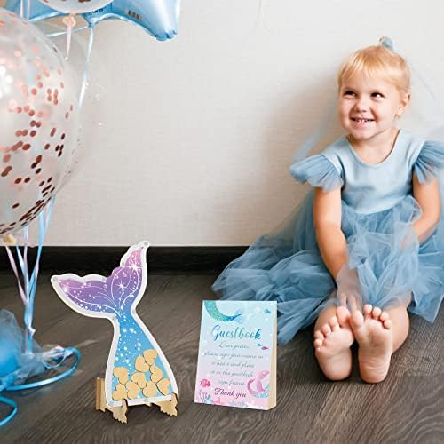 Mermaid baby Shower Knjiga gostiju alternativni Mermaid okvir za slike sa 60 kom izrezima od drveta Organza torba stoji guestbook