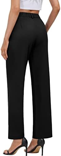VILIGO ženske Ležerne pantalone sa širokim strukom visokog struka rade pantalone sa ravnim nogama sa džepovima