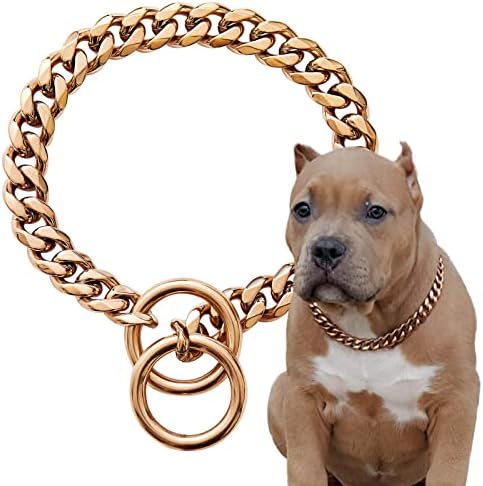Iuiudobe ovratnik za pse lanac ovratnik, 18K zlatni kubanska veza Snažna šetnja ogrlica za štene, male pse
