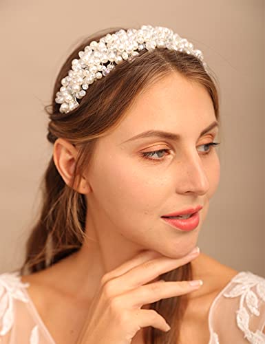 YERTTER Vintage vjenčanje biser perle Crystal Tiara kosa kruna ručno Bride traka za glavu Bridal grčki boginja biser glava komada