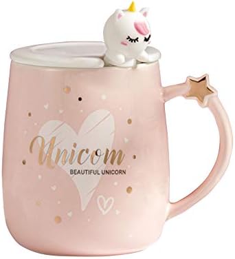 BigNoseDeer Pink Unicorn šolja srce keramička šolja za kafu sa Ljupkom jednorog kašikom, slatka šolja novitet kafa čaj mlijeko Božićna