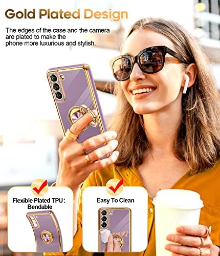 Leyi za Samsung Galaxy S21 FE 5g sa štandom na ekranu od kaljenog stakla [2 paket] 360 ° okretni držač prstena magnetski stickstand,