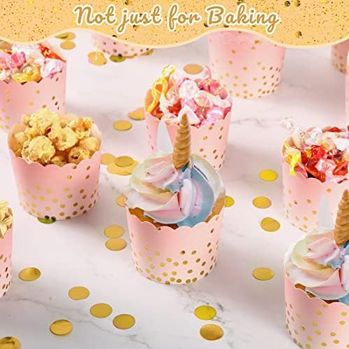 100 kom Pink Cupcake ulošci 4.5 Oz zlato Polka Dot papir za pečenje šalice za muffine deserti Bake, Uskrs, baby tuševi, vjenčanje