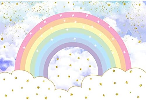 Aofoto 7x5ft Pastel Rainbow Backdrop Gold Glitter Stars Dots Sky White Cloud Photography pozadina za novorođenčad tuš za djecu dekoracija